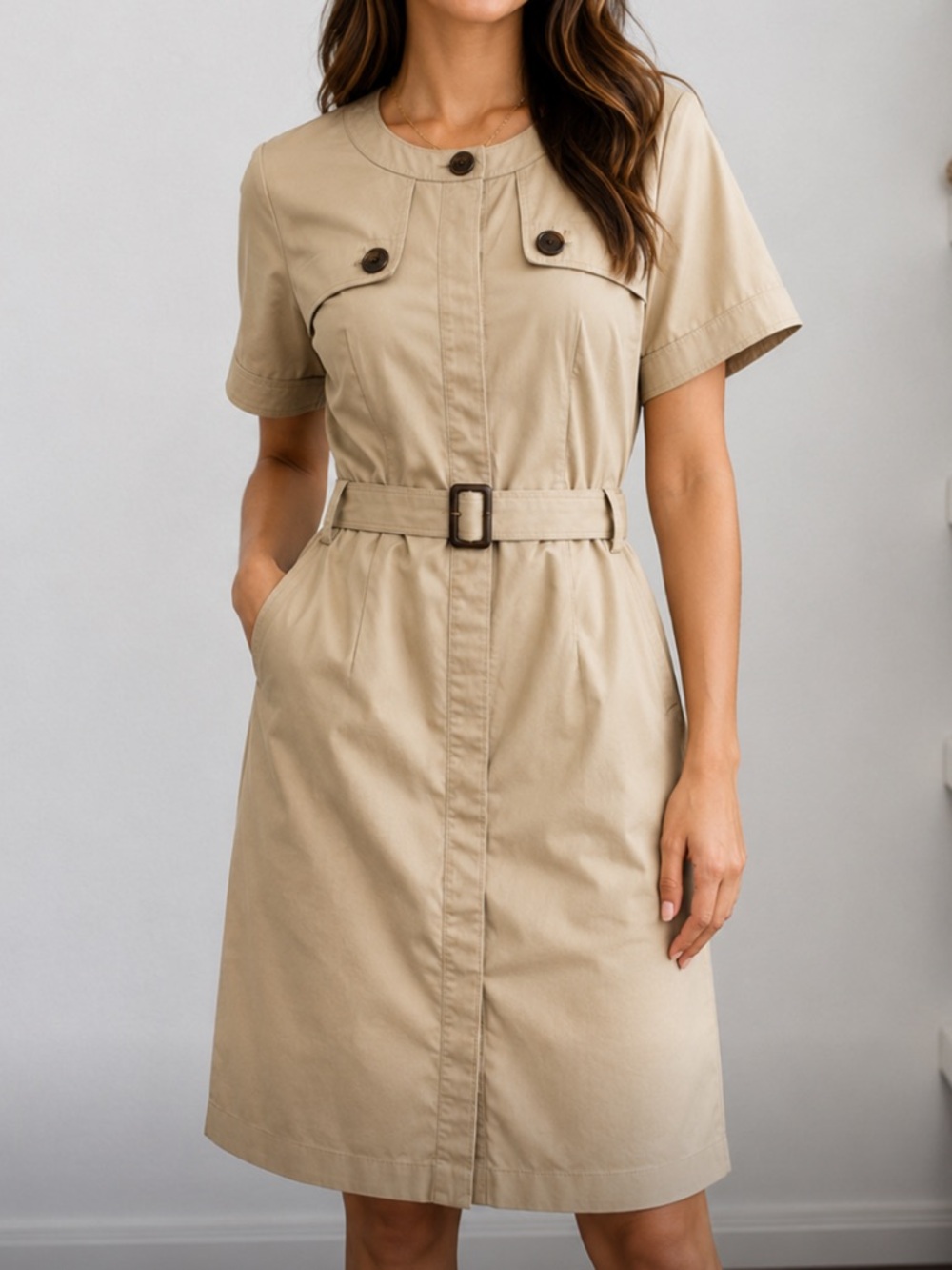Brooks Brothers Midi-Length Khaki Belted Dress Sz 4